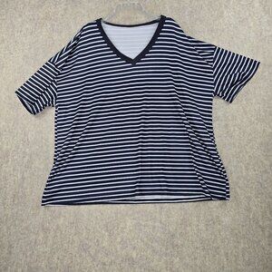 Womens Striped V-Neck T-Shirt Black/White 5XL Lightweight Comfortable